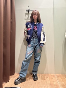 「アイテム（スタジャン）」を使った、hzktoさん（レディース・161cm）の冬コーディネート