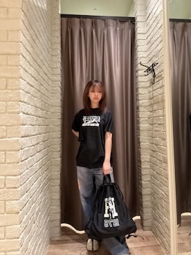 「HYSTERIC GLAMOUR（ヒステリックグラマー）のHYSTERIC TIMES ナップサック（バックパック/リュック、ブラック系）」を使った、hzktoさん（レディース）の春コーディネート