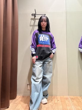 「HYSTERIC GLAMOUR（ヒステリックグラマー）のデニムワイドパンツ（デニムパンツ、ブルー系）」を使った、hzktoさん（レディース）の春コーディネート