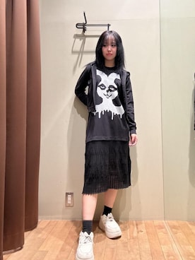 「HYSTERIC GLAMOUR（ヒステリックグラマー）のFINGER GIRL ショート丈パーカー（パーカー、ブラック系）」を使った、hzktoさん（レディース）の春コーディネート