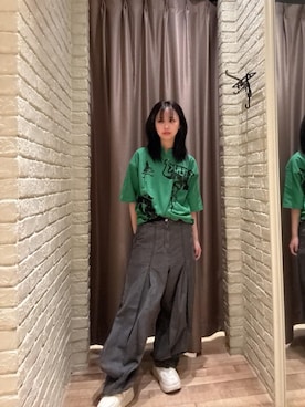 「HYSTERIC GLAMOUR（ヒステリックグラマー）の綿麻デニムタックパンツ（その他パンツ、ブラック系）」を使った、hzktoさん（レディース）の春コーディネート