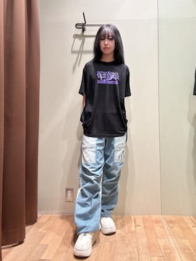 「HYSTERIC GLAMOUR（ヒステリックグラマー）のFAST GIRL Tシャツ（Tシャツ/カットソー、ブラック系）」を使った、hzktoさん（レディース）の春コーディネート
