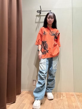 「HYSTERIC GLAMOUR（ヒステリックグラマー）のMETAL GUID ポロシャツ（ポロシャツ、オレンジ系）」を使った、hzktoさん（レディース）の春コーディネート