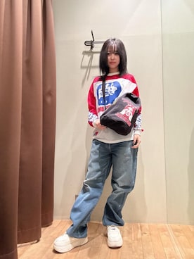 「HYSTERIC GLAMOUR（ヒステリックグラマー）のWAP加工 バギーストレートパンツ（デニムパンツ、ブルー系）」を使った、hzktoさん（レディース）の春コーディネート