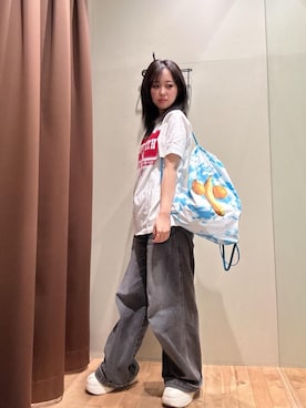 「HYSTERIC GLAMOUR（ヒステリックグラマー）のデニムワイドパンツ（デニムパンツ、ブラック系）」を使った、hzktoさん（レディース）の春コーディネート