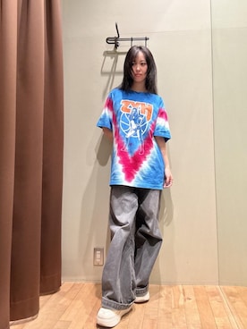 「HYSTERIC GLAMOUR（ヒステリックグラマー）のデニムワイドパンツ（デニムパンツ、ブラック系）」を使った、hzktoさん（レディース）の春コーディネート