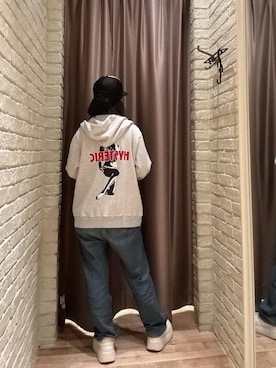 「HYSTERIC GLAMOUR（ヒステリックグラマー）のSPEAK NO EVIL パーカー（パーカー、グレー系）」を使った、hzktoさん（レディース）の春コーディネート