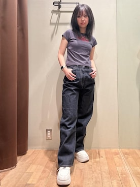 「HYSTERIC GLAMOUR（ヒステリックグラマー）の1タックワイドデニムパンツ（デニムパンツ、ブルー系）」を使った、hzktoさん（レディース）の春コーディネート