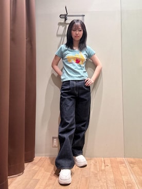 「HYSTERIC GLAMOUR（ヒステリックグラマー）の1タックワイドデニムパンツ（デニムパンツ、ブルー系）」を使った、hzktoさん（レディース）の春コーディネート