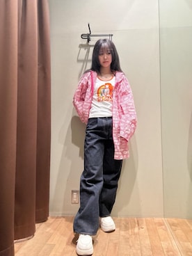 「HYSTERIC GLAMOUR（ヒステリックグラマー）の1タックワイドデニムパンツ（デニムパンツ、ブルー系）」を使った、hzktoさん（レディース）の春コーディネート