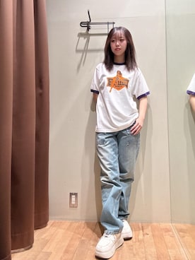 「HYSTERIC GLAMOUR（ヒステリックグラマー）のブッシュデニムパンツ（デニムパンツ、ブルー系）」を使った、hzktoさん（レディース）の夏コーディネート