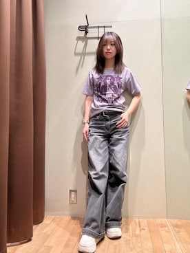 「HYSTERIC GLAMOUR（ヒステリックグラマー）のデニムワイドパンツ（デニムパンツ、ブラック系）」を使った、hzktoさん（レディース）の夏コーディネート