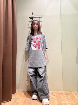 「HYSTERIC GLAMOUR（ヒステリックグラマー）のデニムワイドパンツ（デニムパンツ、ブラック系）」を使った、hzktoさん（レディース）の夏コーディネート