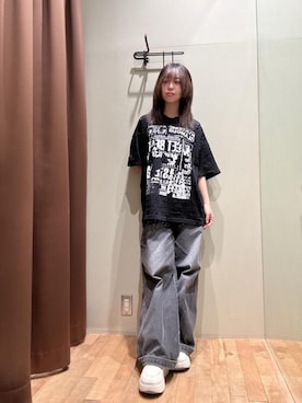 「HYSTERIC GLAMOUR（ヒステリックグラマー）のデニムワイドパンツ（デニムパンツ、ブラック系）」を使った、hzktoさん（レディース）の夏コーディネート