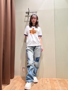 「HYSTERIC GLAMOUR（ヒステリックグラマー）のSP加工 60’S XXストレートデニムパンツ（デニムパンツ、ブルー系）」を使った、hzktoさん（レディース）の夏コーディネート