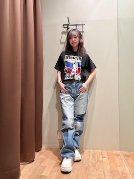 「HYSTERIC GLAMOUR（ヒステリックグラマー）のMOTORCYCLE GIRL Tシャツ（Tシャツ/カットソー、ブラック系）」を使った、hzktoさん（レディース）の夏コーディネート