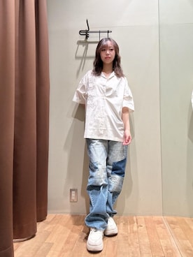 「HYSTERIC GLAMOUR（ヒステリックグラマー）のSP加工 60’S XXストレートデニムパンツ（デニムパンツ、ブルー系）」を使った、hzktoさん（レディース）の夏コーディネート