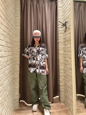 「HYSTERIC GLAMOUR（ヒステリックグラマー）のHYPNOTIZED LOGO ラインストーンメッシュキャップ（キャップ、ブラック系）」を使った、hzktoさん（レディース）の夏コーディネート