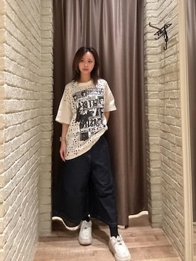 「HYSTERIC GLAMOUR（ヒステリックグラマー）のDAILY HYSTERIC オーバーサイズTシャツ（Tシャツ/カットソー、ホワイト系）」を使った、hzktoさん（レディース）の夏コーディネート