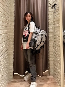 「HYSTERIC GLAMOUR（ヒステリックグラマー）のコーデュラ バッグパック（バックパック/リュック、グレー系）」を使った、hzktoさん（レディース）の夏コーディネート