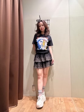 「HYSTERIC GLAMOUR（ヒステリックグラマー）のSKULL LACEスカラップ刺繍 スカート（スカート、ブラック系）」を使った、hzktoさん（レディース）の夏コーディネート