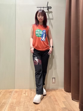 「HYSTERIC GLAMOUR（ヒステリックグラマー）のSUPER HYS 5ポケットパンツ（その他パンツ、ブラック系）」を使った、hzktoさん（レディース）の夏コーディネート
