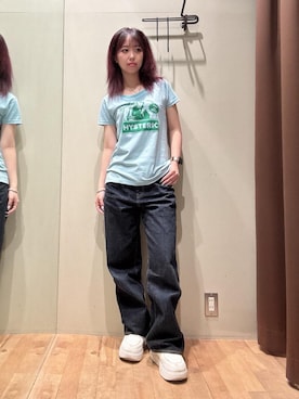 「HYSTERIC GLAMOUR（ヒステリックグラマー）の1タックワイドデニムパンツ（デニムパンツ、ブルー系）」を使った、hzktoさん（レディース）の夏コーディネート