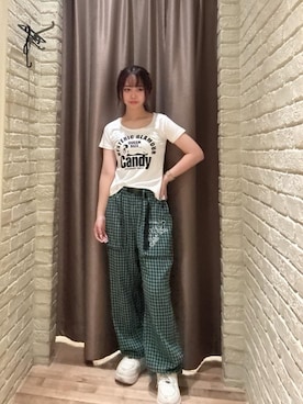 「HYSTERIC GLAMOUR（ヒステリックグラマー）のQUEEN SIZE CANDY チビTシャツ（Tシャツ/カットソー、ホワイト系）」を使った、hzktoさん（レディース）の夏コーディネート