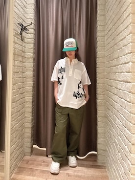 「HYSTERIC GLAMOUR（ヒステリックグラマー）のHYSTERIC BOX メッシュキャップ（キャップ、グリーン系）」を使った、hzktoさん（レディース）の夏コーディネート