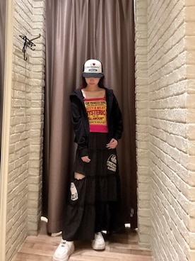 「HYSTERIC GLAMOUR（ヒステリックグラマー）のMY HYSTERIC メッシュキャップ（キャップ、ブラック系）」を使った、hzktoさん（レディース）の夏コーディネート