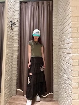 「HYSTERIC GLAMOUR（ヒステリックグラマー）のHYSTERIC TYPICAL GIRLS ティアードスカート（スカート、ブラック系）」を使った、hzktoさん（レディース）の夏コーディネート