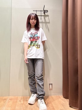 「HYSTERIC GLAMOUR（ヒステリックグラマー）のHYS SP加工 スリムストレートデニムパンツ（デニムパンツ、ブラック系）」を使った、hzktoさん（レディース）の夏コーディネート