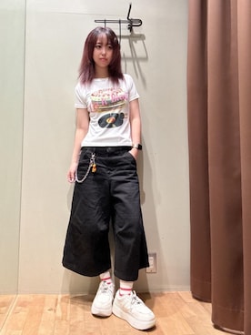 「HYSTERIC GLAMOUR（ヒステリックグラマー）のTHE ROLLING STONES/LET IT BLEED チビTシャツ（Tシャツ/カットソー、ホワイト系）」を使った、hzktoさん（レディース）の夏コーディネート