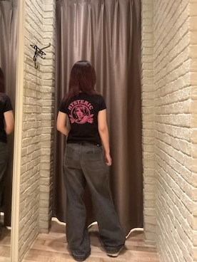 「HYSTERIC GLAMOUR（ヒステリックグラマー）のデニムワイドパンツ（デニムパンツ、ブラック系）」を使った、hzktoさん（レディース）の夏コーディネート