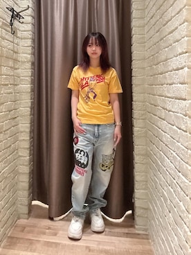 「HYSTERIC GLAMOUR（ヒステリックグラマー）のHYSTERIC LIGHTNING Tシャツ（Tシャツ/カットソー、イエロー系）」を使った、hzktoさん（レディース）の夏コーディネート