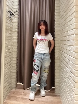 「HYSTERIC GLAMOUR（ヒステリックグラマー）のGOODNESS チビTシャツ（Tシャツ/カットソー、ホワイト系）」を使った、hzktoさん（レディース）の夏コーディネート