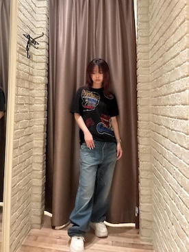 「HYSTERIC GLAMOUR（ヒステリックグラマー）のWAP加工 バギーストレートパンツ（デニムパンツ、ブルー系）」を使った、hzktoさん（レディース）の夏コーディネート