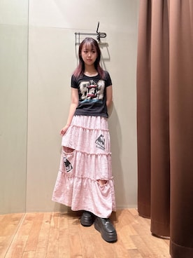 「HYSTERIC GLAMOUR（ヒステリックグラマー）のHYSTERIC TYPICAL GIRLS ティアードスカート（スカート、ピンク系）」を使った、hzktoさん（レディース）の夏コーディネート