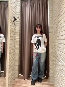 「HYSTERIC GLAMOUR（ヒステリックグラマー）のHYSTERIC 0321 ニータックワイドパンツ（その他パンツ、ブルー系）」を使った、hzktoさん（レディース）の夏コーディネート