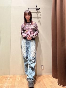 「HYSTERIC GLAMOUR（ヒステリックグラマー）のHYSTERIC 0321 ニータックワイドパンツ（その他パンツ、ブルー系）」を使った、hzktoさん（レディース）の秋コーディネート