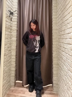 「HYSTERIC GLAMOUR（ヒステリックグラマー）の1タックワイドデニムパンツ（デニムパンツ、ブルー系）」を使った、hzktoさん（レディース）の秋コーディネート