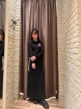 「HYSTERIC GLAMOUR（ヒステリックグラマー）のSEE NO EVILワッペン ロングスカート（スカート、ブラック系）」を使った、hzktoさん（レディース）の秋コーディネート