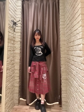 「HYSTERIC GLAMOUR（ヒステリックグラマー）のシャツレイヤードスカート（スカート、レッド系）」を使った、hzktoさん（レディース）の秋コーディネート