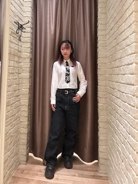 「HYSTERIC GLAMOUR（ヒステリックグラマー）の1タックワイドデニムパンツ（デニムパンツ、ブルー系）」を使った、hzktoさん（レディース）の秋コーディネート