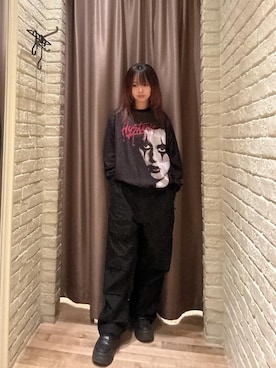 「HYSTERIC GLAMOUR（ヒステリックグラマー）のカーゴパンツ（カーゴパンツ、ブラック系）」を使った、hzktoさん（レディース）の秋コーディネート