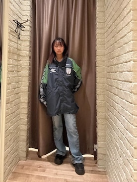「HYSTERIC GLAMOUR（ヒステリックグラマー）のSNAKE LOOP柄デニムフレアパンツ（デニムパンツ、ブルー系）」を使った、hzktoさん（レディース）の秋コーディネート