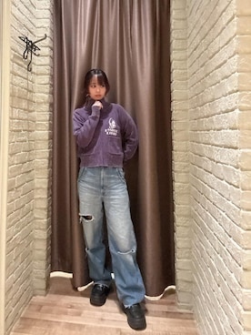 「HYSTERIC GLAMOUR（ヒステリックグラマー）のRESIZE加工 デニムストレートパンツ（デニムパンツ、ブルー系）」を使った、hzktoさん（レディース）の秋コーディネート