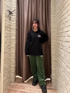 「HYSTERIC GLAMOUR（ヒステリックグラマー）のSPEAK NO EVIL スウェットパンツ（スウェットパンツ、グリーン系）」を使った、hzktoさん（レディース）の秋コーディネート
