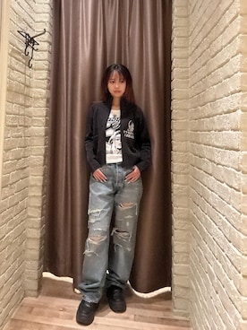 「HYSTERIC GLAMOUR（ヒステリックグラマー）のHYSTERIC BABYFACE STAR Tシャツ（Tシャツ/カットソー、ホワイト系）」を使った、hzktoさん（レディース）の秋コーディネート