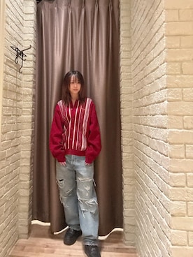「アイテム（ポロシャツ、レッド系）」を使った、hzktoさん（レディース・161cm）の秋コーディネート